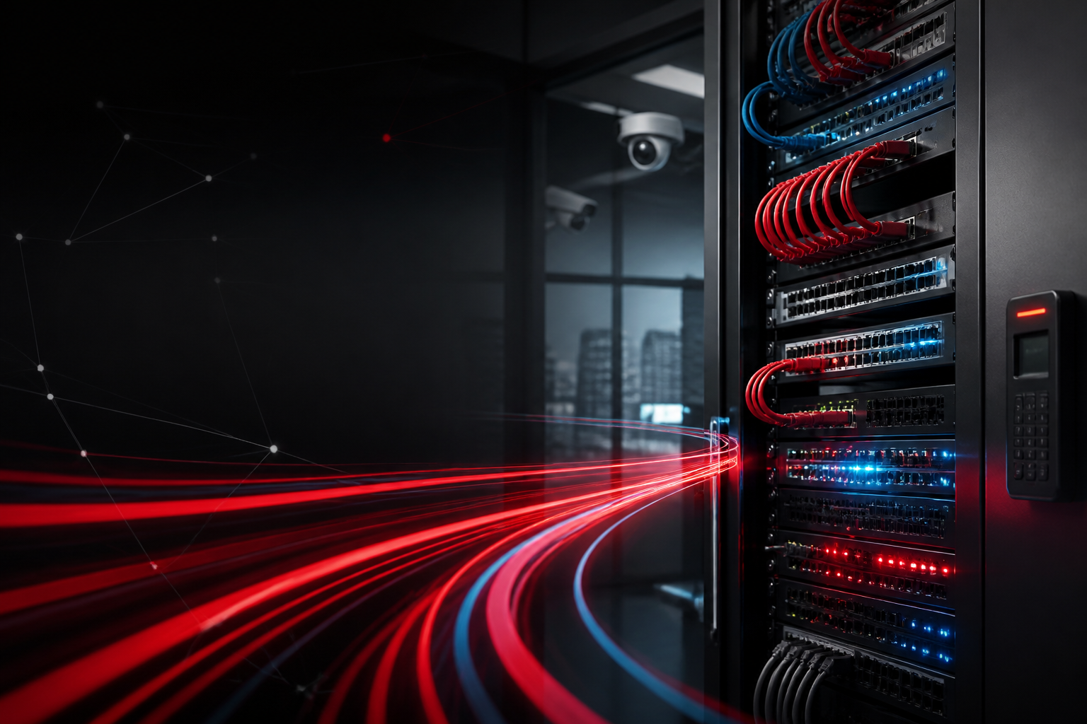 Rack de red, camaras de seguridad y control de acceso